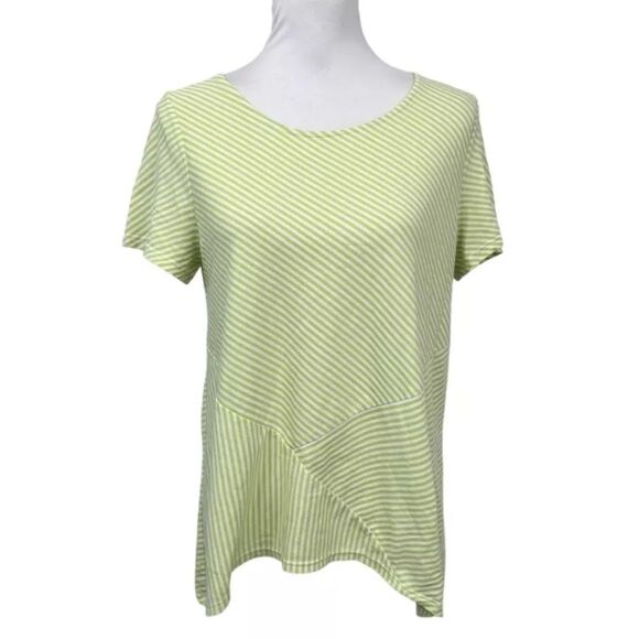 Chico's 1 Knit Top Blouse Size M 8 Green & White Striped Sharkbite Cotto… - Picture 1 of 10